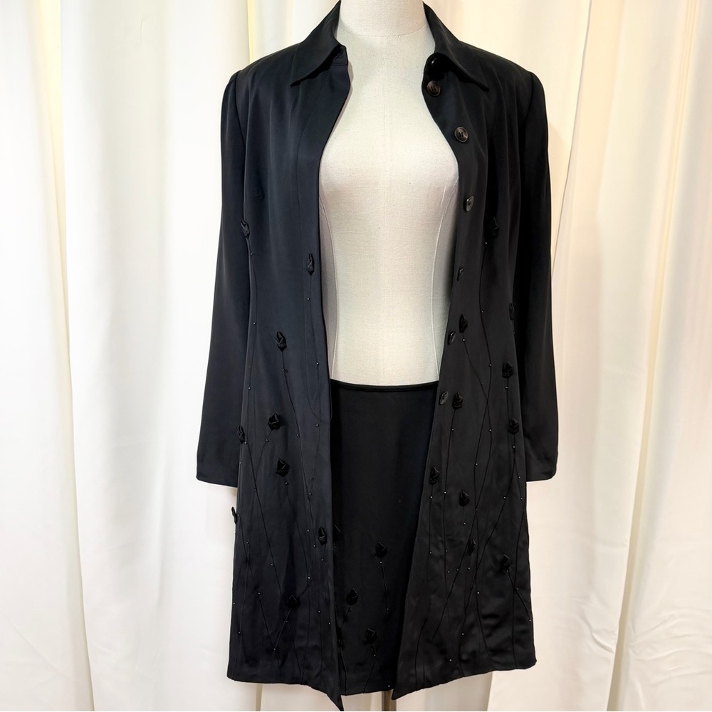 Cache Gold Label Vintage Y2K Floral Bud & Crystal Embroidered Coat & Skirt Set M - Picture 2 of 16